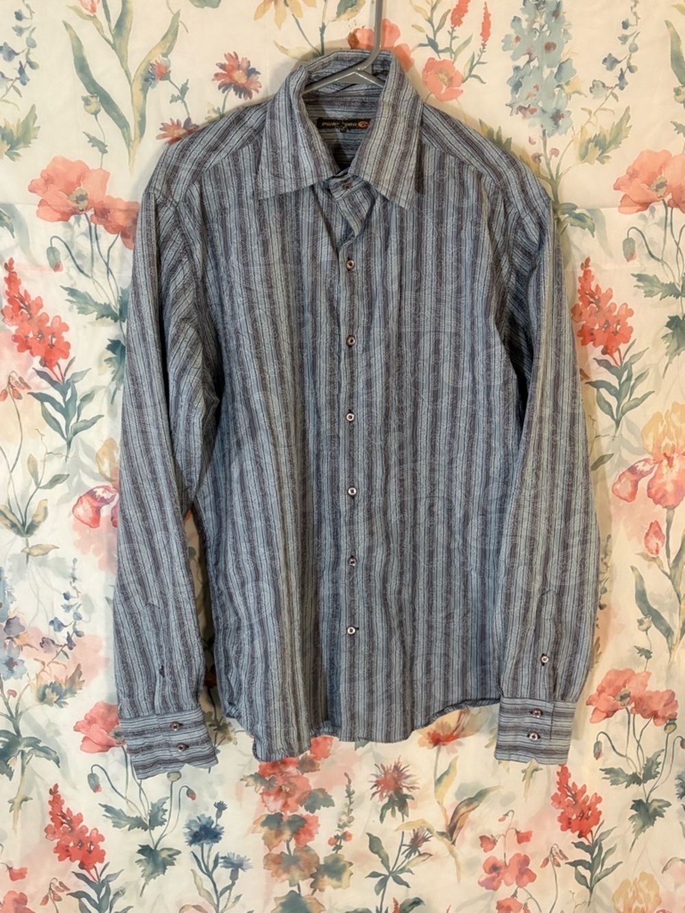 Vintage Casual Men's Long-Sleeve Striped Button-Up Shirt - Blue